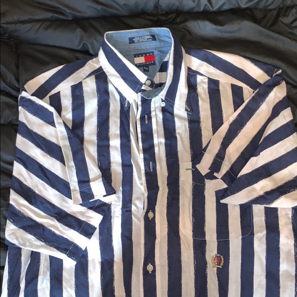 Navy Blue Striped Tommy Hilfiger Button Down